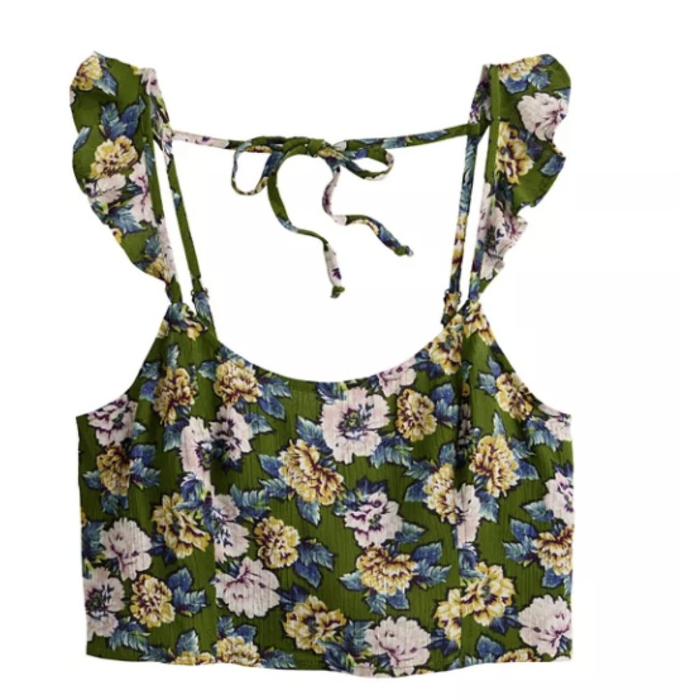JUNIORS LIVE TO BE SPOILED BACK TIE CROPPED FLORAL TOP SIZE S #513 - Picture 1 of 2